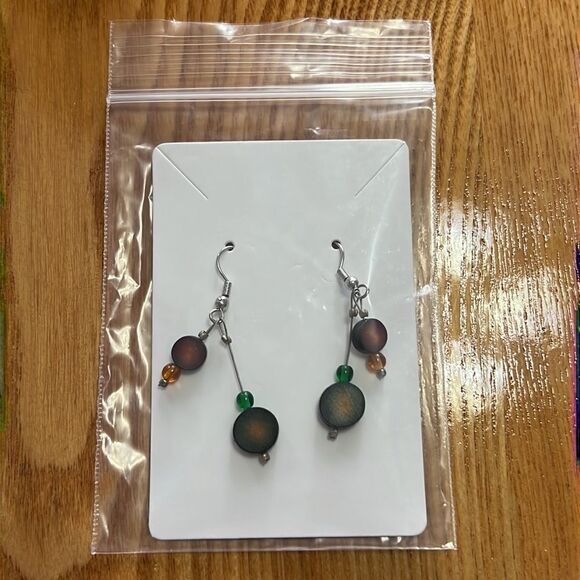 Bundle Sale 3 for $15 | Wood Dangle Earrings on Silver Tone Hooks - Picture 7 of 8